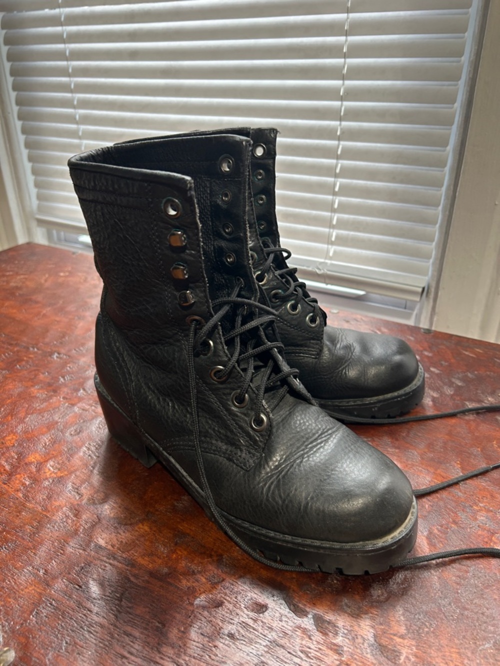 Nine West Black Leather Combat Boots Vintage